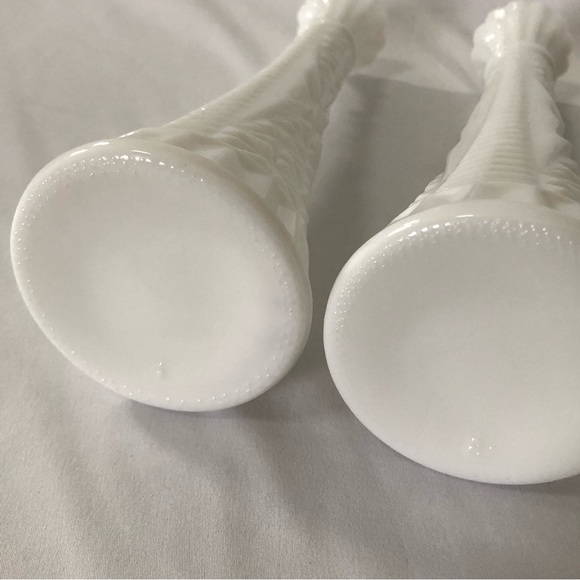 Vintage Farmhouse White Milk Glass Tall Bud Vases 9” - Set of 2 - Picture 7 of 10